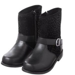 BACK TO BLOOMS BLACK MOTO SPARKLE DOT BUCKLE BOOTS
